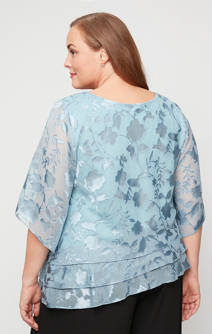 Plus Asymmetrical Triple Tier Hem Chiffon Blouse