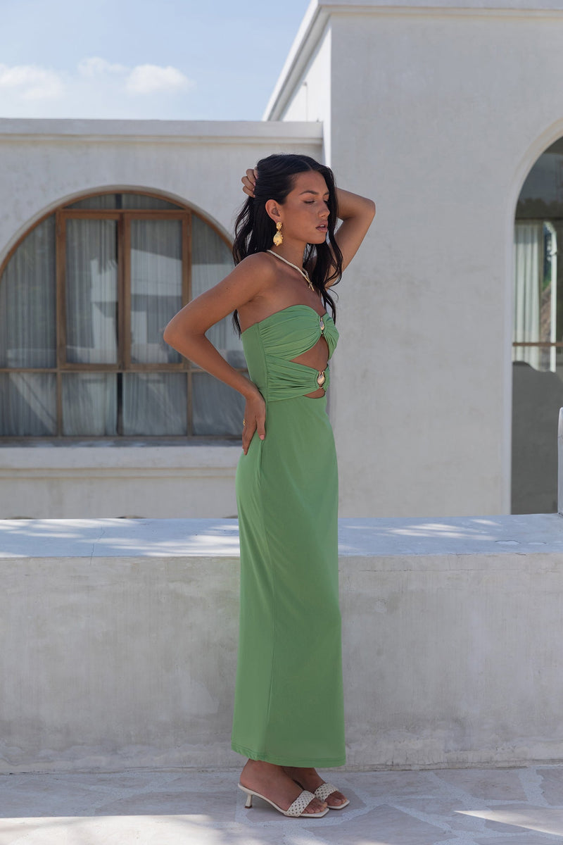 Jovi Strapless Maxi Dress Green