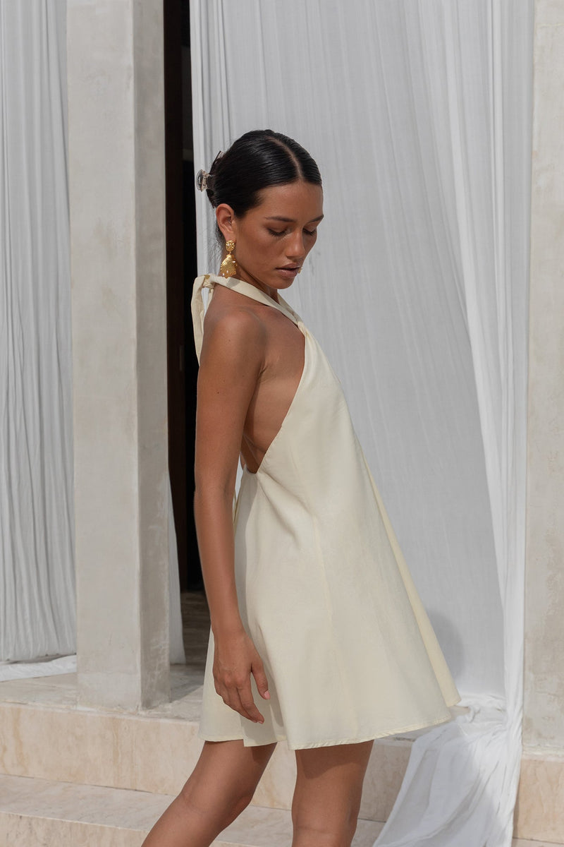 Coconut Sips Halter Mini Dress Yellow