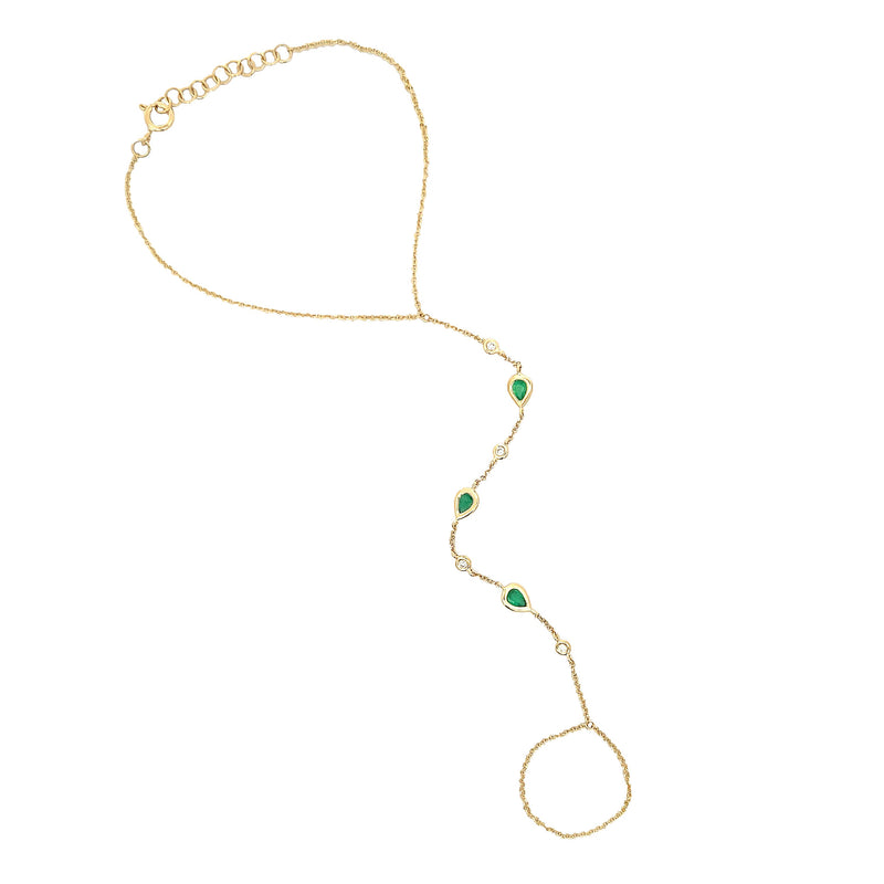 Diamond & Emerald Hand Chain Bracelet