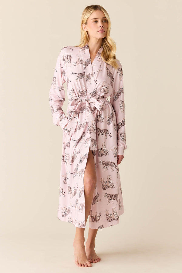 Della Cloud Jersey Banded Midi Robe in Tiger Lily
