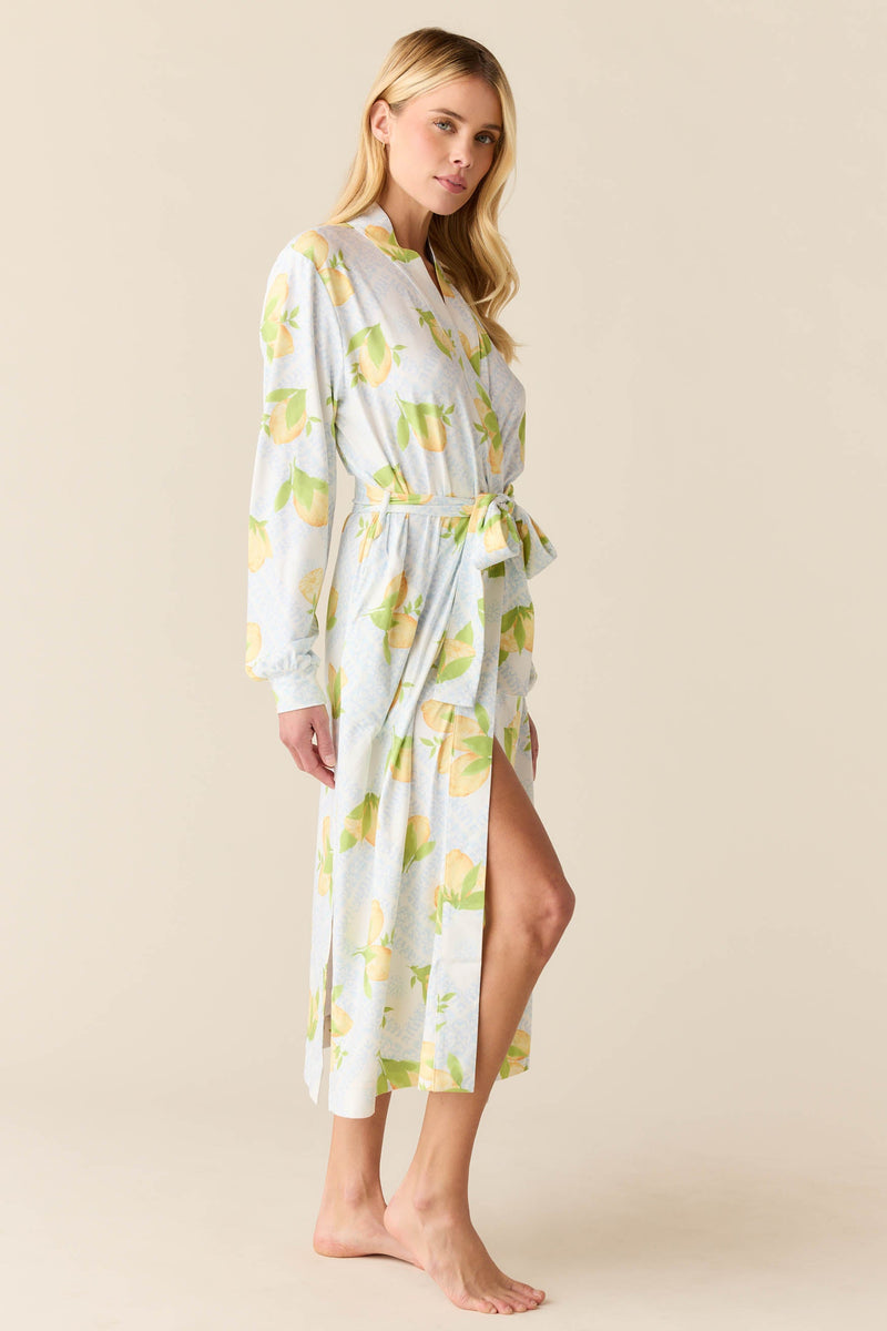 Della Cloud Jersey Banded Midi Robe in Lemon Spritz