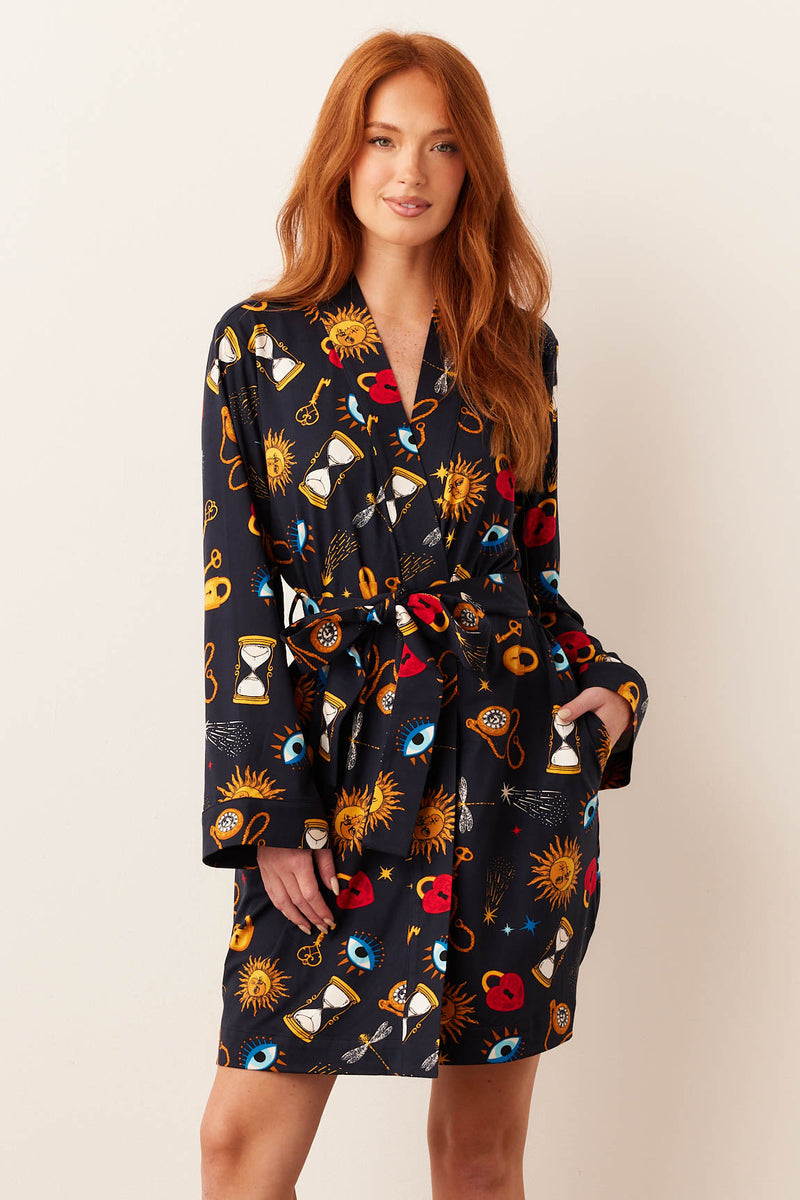 Meadow Cloud Jersey Classic Short Robe in Mystic