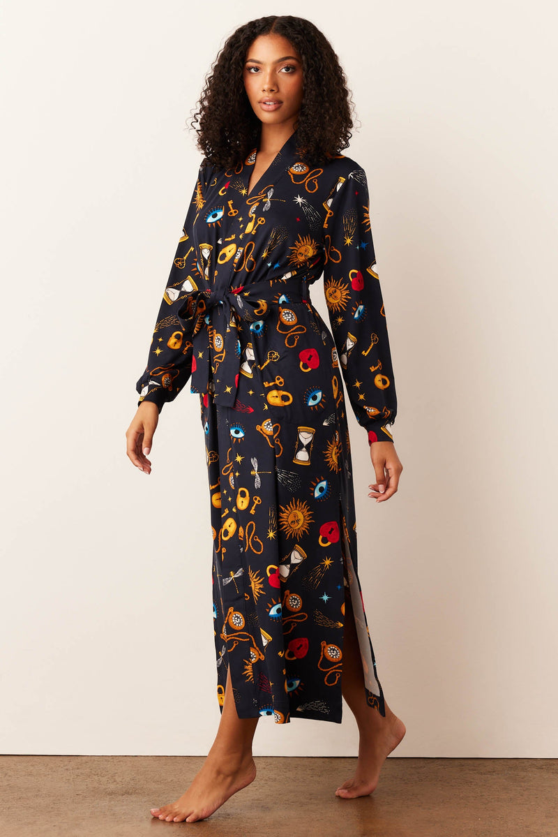 Skyler Cloud Jersey Banded Long Robe in Mystic