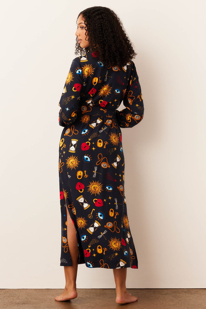 Skyler Cloud Jersey Banded Long Robe in Mystic