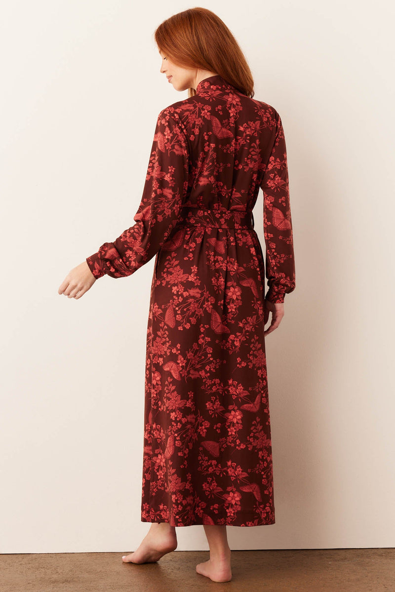 Skyler Cloud Jersey Banded Long Robe in Botanical