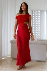 Dreamer’s Path Off The Shoulder Maxi Dress Red