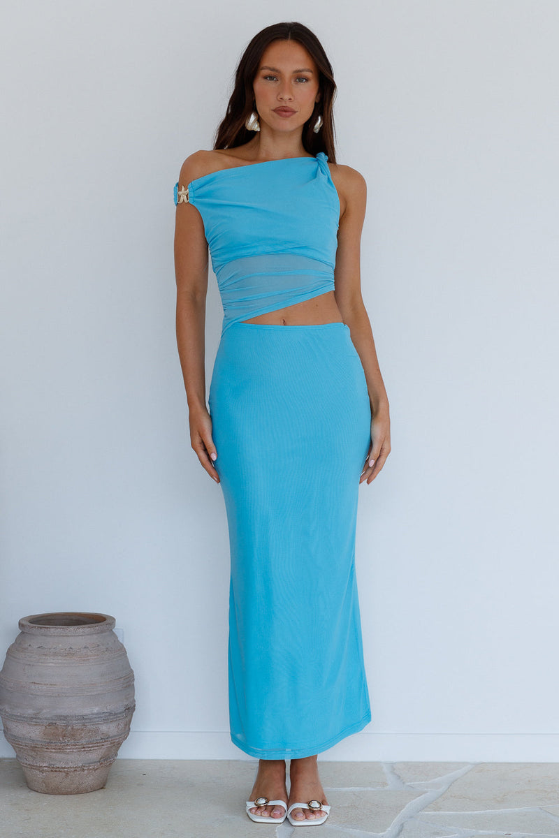 Summer Moon Off The Shoulder Maxi Dress Blue