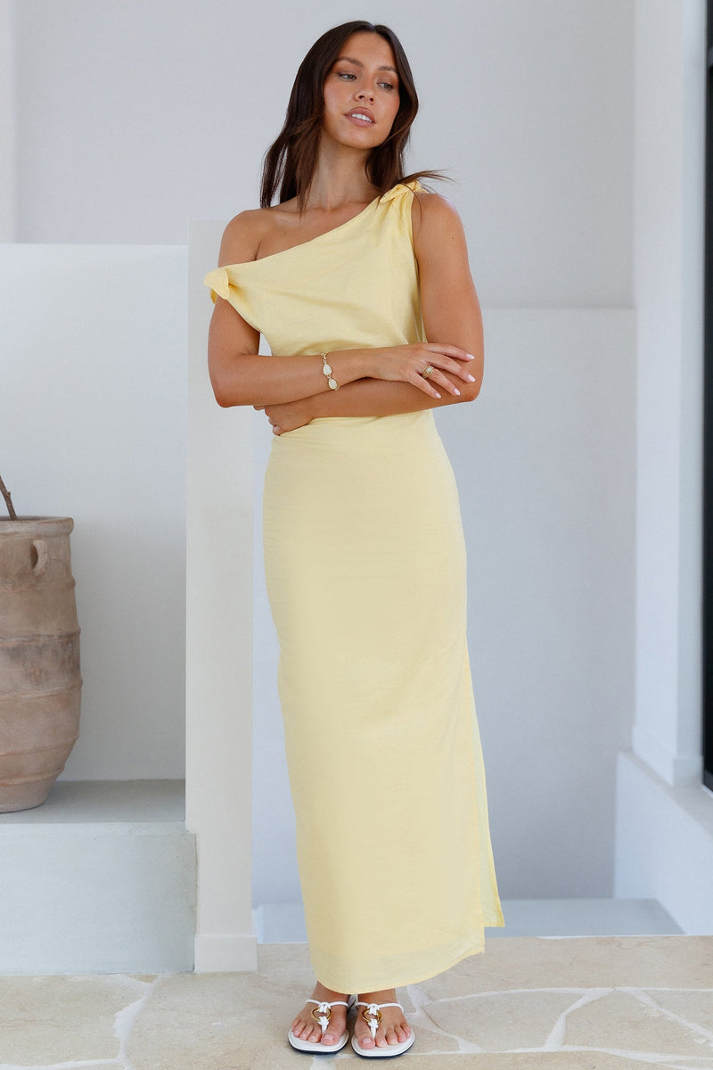 Arctic Allure Linen Maxi Dress Lemon
