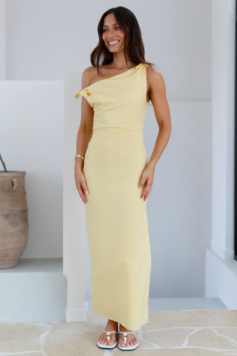Arctic Allure Linen Maxi Dress Lemon