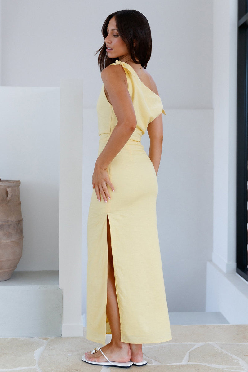 Arctic Allure Linen Maxi Dress Lemon