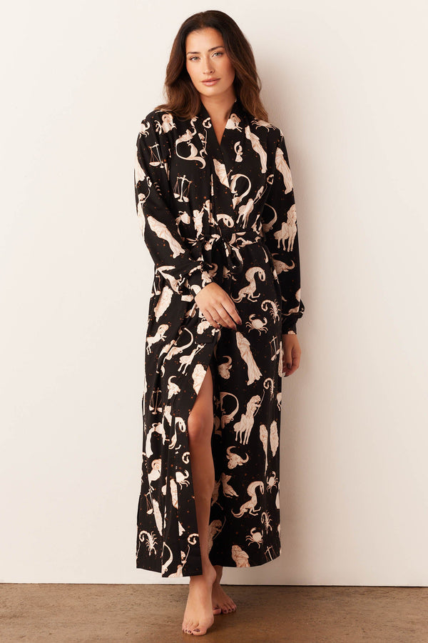 Skyler Cloud Jersey Banded Long Robe in Zodiac