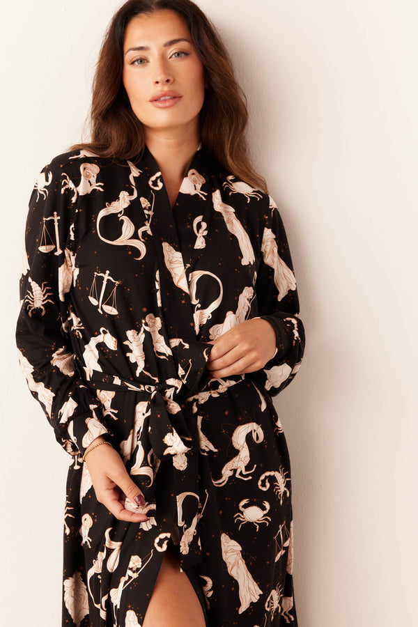 Skyler Cloud Jersey Banded Long Robe in Zodiac