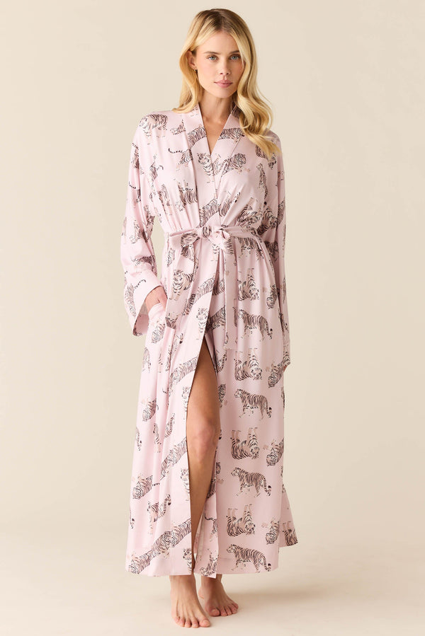 Kaia Cloud Jersey Kimono Robe in Tiger Lily