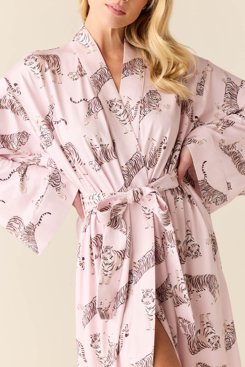 Kaia Cloud Jersey Kimono Robe in Tiger Lily