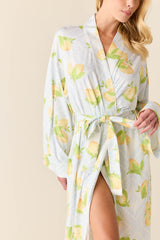 Kaia Cloud Jersey Kimono Robe in Lemon Spritz