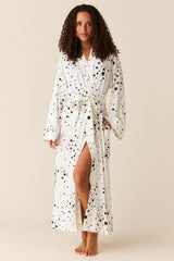 Kaia Cloud Jersey Kimono Robe in White Stars