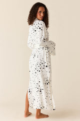 Kaia Cloud Jersey Kimono Robe in White Stars