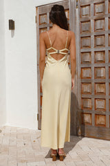 Oceanic Orbit Satin Maxi Dress Yellow