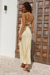 Oceanic Orbit Satin Maxi Dress Yellow