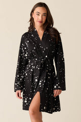 Meadow Cloud Jersey Classic Short Robe in Black Stars