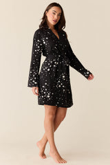 Meadow Cloud Jersey Classic Short Robe in Black Stars