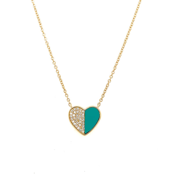 Turquoise & Diamond Heart Necklace