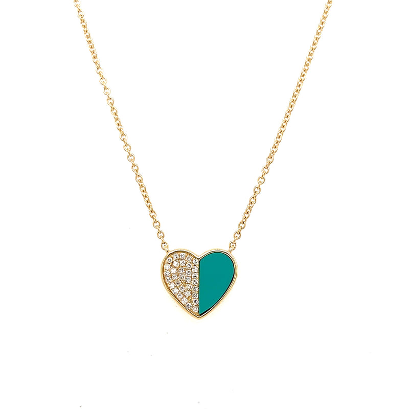 Turquoise & Diamond Heart Necklace