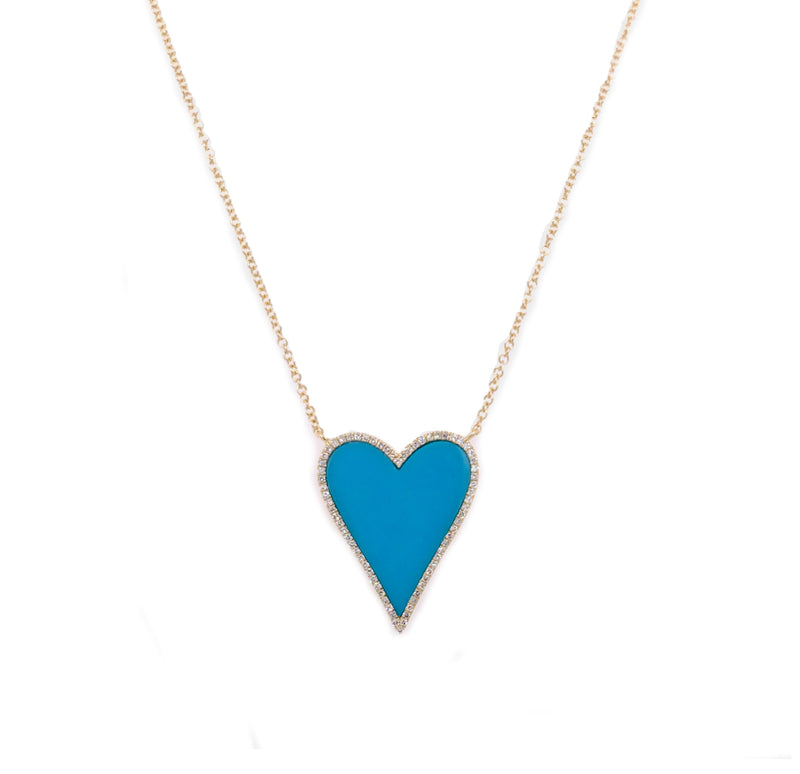 Turquoise & Diamond Heart Necklace