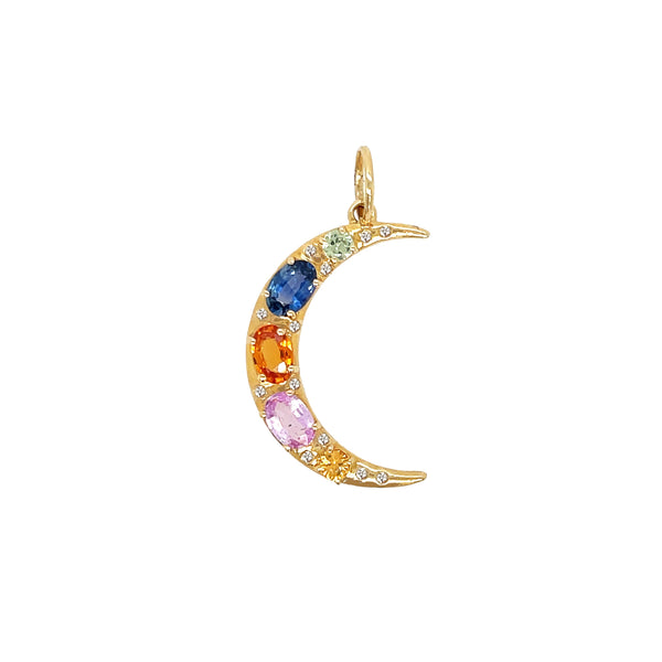 Diamond & Sapphire Moon Charm Pendant