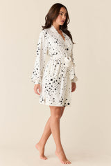 Quinn Cloud Jersey Banded Short Robe in White Stars