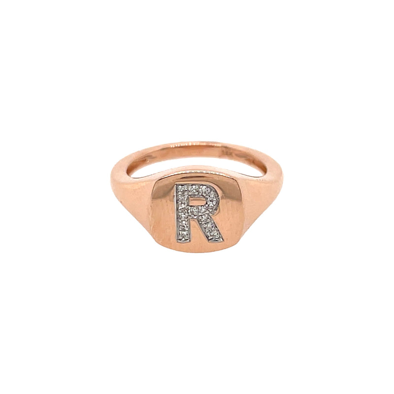 Diamond Initial Signet Ring