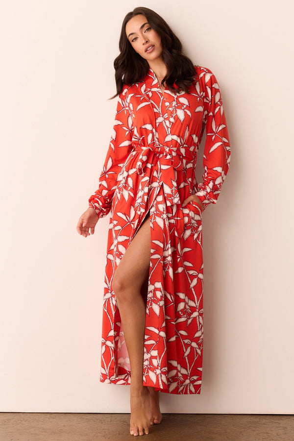 Skyler Cloud Jersey Banded Long Robe in Zen