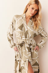 Skyler Cloud Jersey Banded Long Robe in Fern