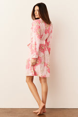 Quinn Cloud Jersey Banded Short Robe in Dahlia