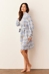 Quinn Cloud Jersey Banded Short Robe in Villeroy