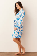 Quinn Cloud Jersey Banded Short Robe in Serene