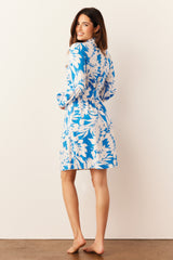 Quinn Cloud Jersey Banded Short Robe in Serene