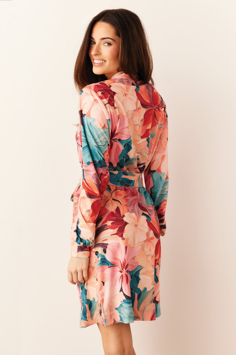 Quinn Cloud Jersey Banded Short Robe in Rio