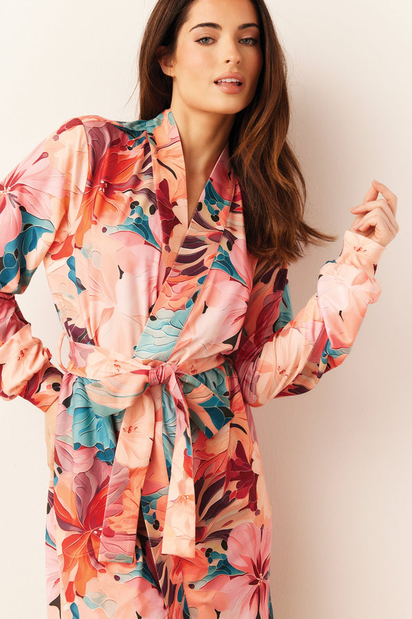 Quinn Cloud Jersey Banded Short Robe in Rio