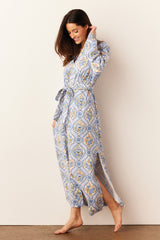 Skyler Cloud Jersey Banded Long Robe in Villeroy