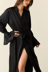 Juliette Luxe Satin Cuff Robe in Black