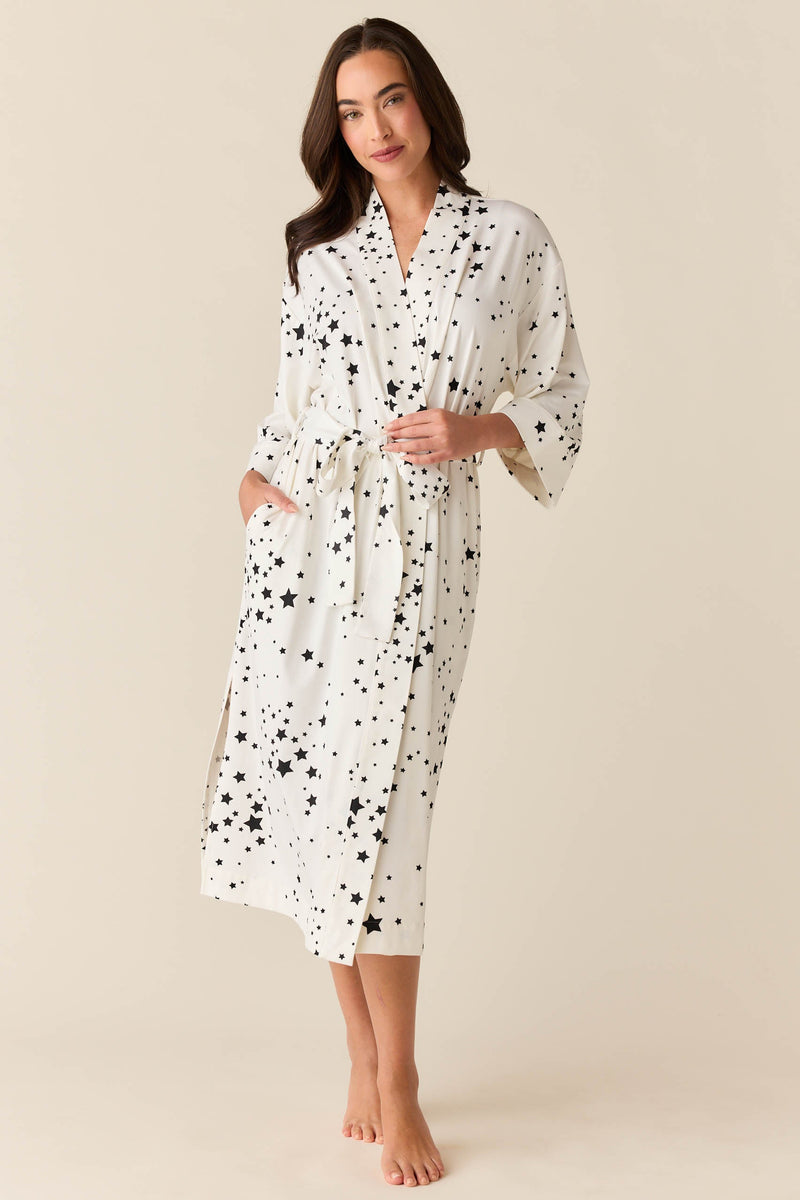 Vera Cloud Jersey Midi Robe in White Stars