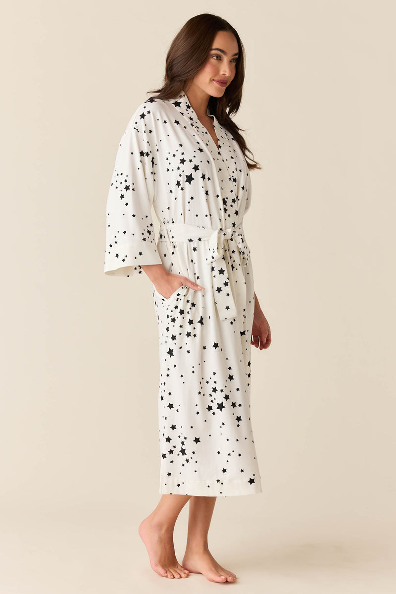 Vera Cloud Jersey Midi Robe in White Stars