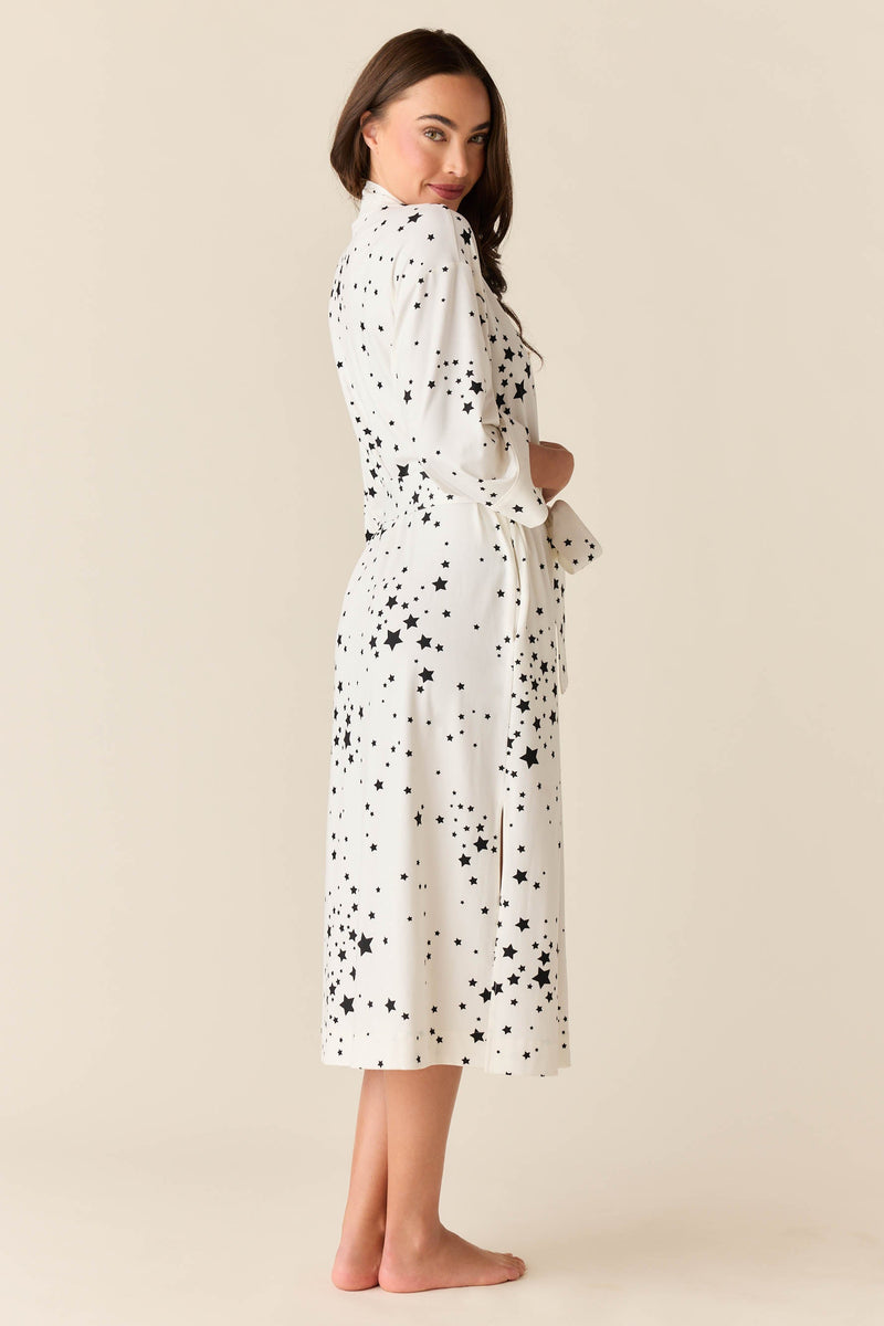 Vera Cloud Jersey Midi Robe in White Stars