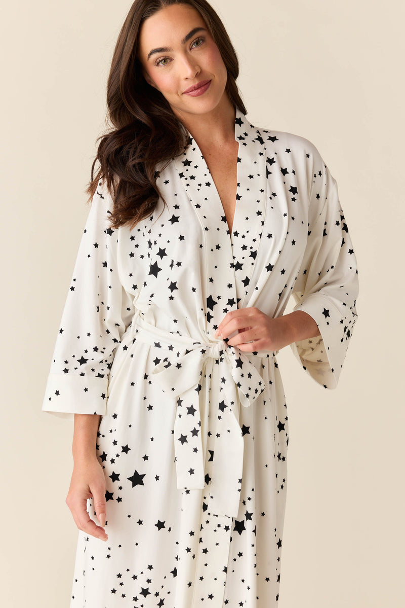 Vera Cloud Jersey Midi Robe in White Stars