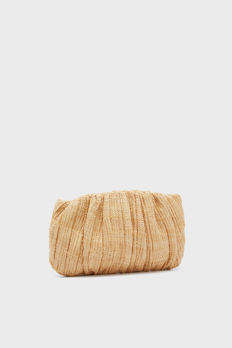 Natural Straw Brit Pleated Clutch