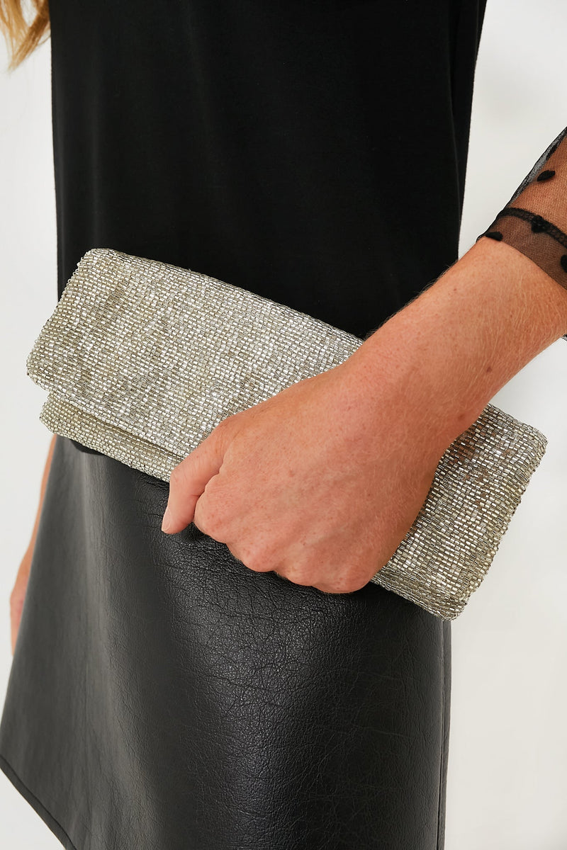 Silver Beaded Clutch