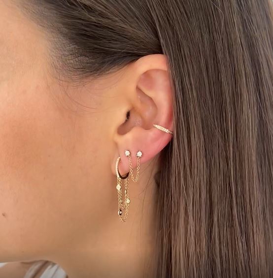 Diamond Huggie Chain Earrings