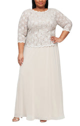 Plus Long Gown with Sequin Lace Bodice & Chiffon Skirt